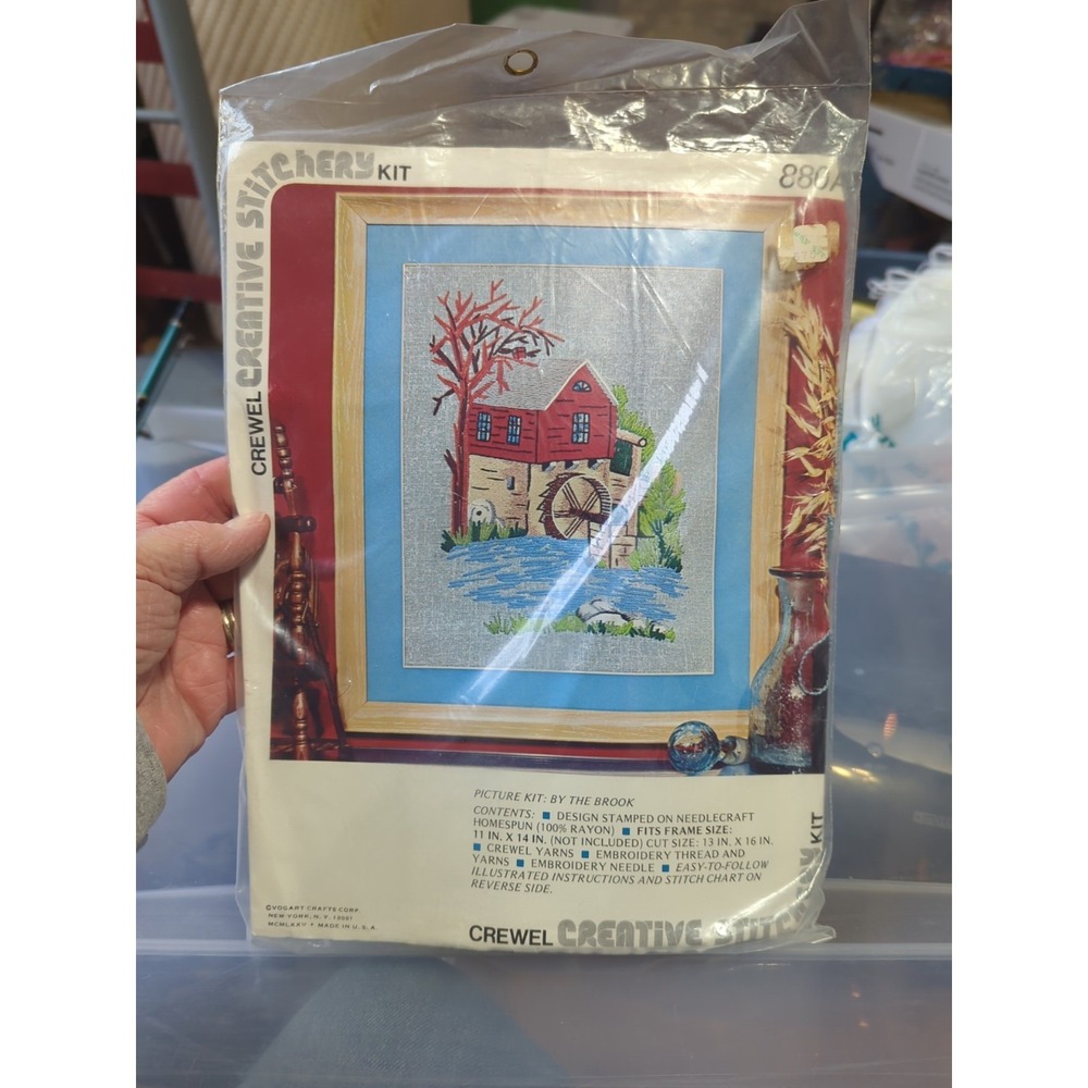 Vtg Crewel Creative Stitchery Needlework Picture Kit Vogart BY THE BROOK House
